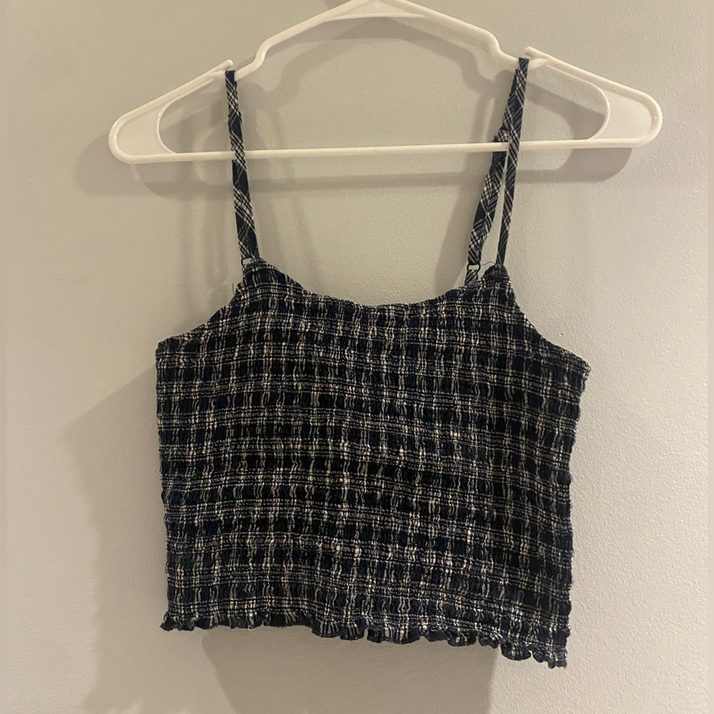 Brandy Melville (John Galt) Blue and White Shirred Tank 🦋
